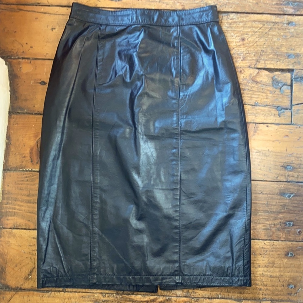 Womens Vintage Black Leather Skirt